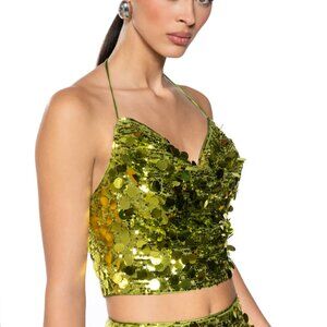 STASIA BLUE COIN" SEQUIN HALTER NECK TANK SIZE MEDIUM